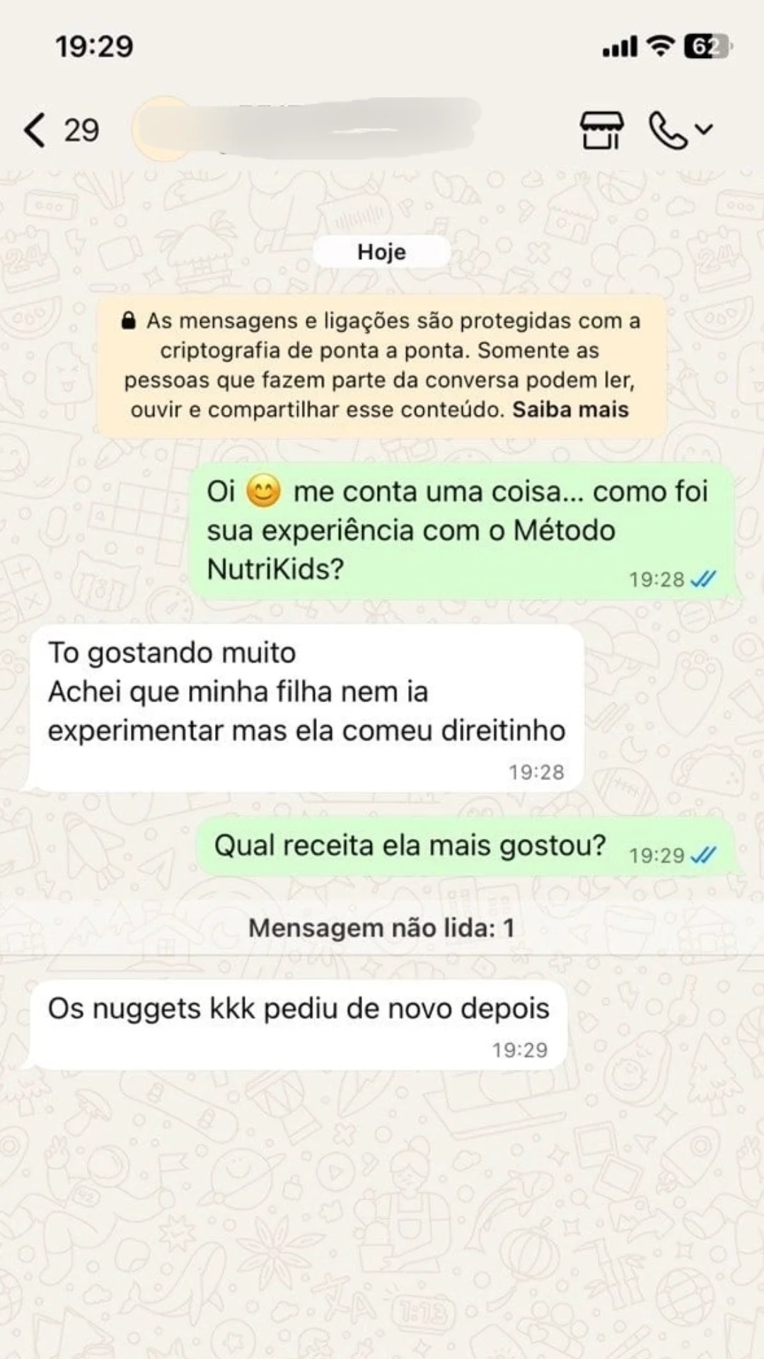 Depoimento real no WhatsApp do NutriKids